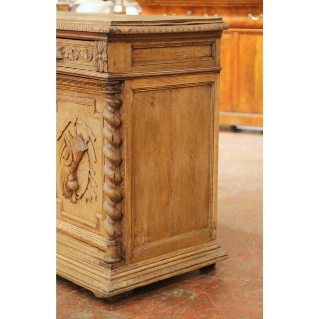 19th Century French Henri II Bleached Oak Buffet With Carved Harvest Motifs For Sale - Image 4 of 17
