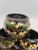 VTG 6 Napkin Rings Hand Painted Floral Wood Lacquer Black Green