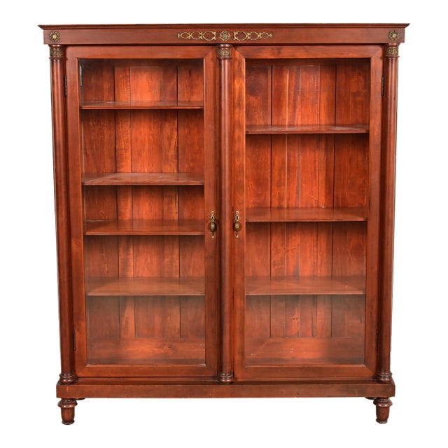 Antique French Empire Carved Mahogany Bookcase With Mounted Ormolu, Circa 1890s For Sale