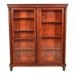 Antique French Empire Carved Mahogany Bookcase With Mounted Ormolu, Circa 1890s