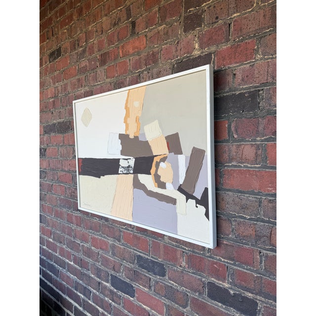 Textile Abstract Oil on Canvas by Sanders – Retailed Through Harris Strong – Signed, Framed For Sale - Image 7 of 12