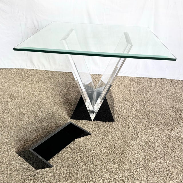 Late 20th Century Art Deco Black Plastic and Lucite Glass Top Side Table by Shlomi Haziza For Sale - Image 5 of 9