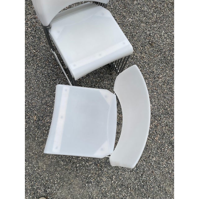 Set of 8 Vintage Chrome Dining /Office Stackable White Vinyl Chairs