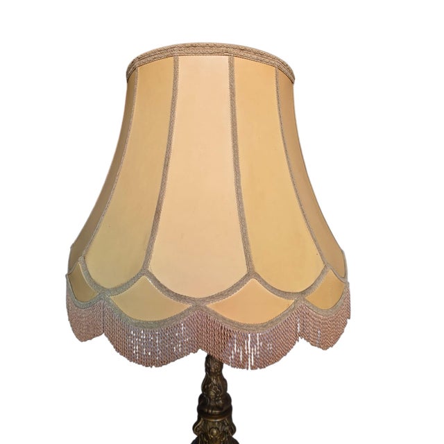 Vintage Table Lamp with Ornamental Brass Base and Leather Shade, 1955 For Sale - Image 11 of 13