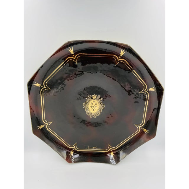 Mid-Century Modern Mid 20th Century Signed Royal Brown and Gold Platter For Sale - Image 3 of 12