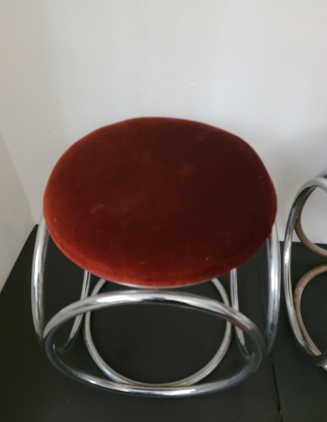 Tabouret Bas Chromé Jean Pierre Laporte – 1970 – Suédine – Style Scandinave
