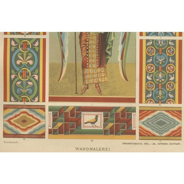 Romanesque Decorative Prints by H. Dolmetsch, 1890, Manuscript and Mural Designs This pair of richly colored lithographic...