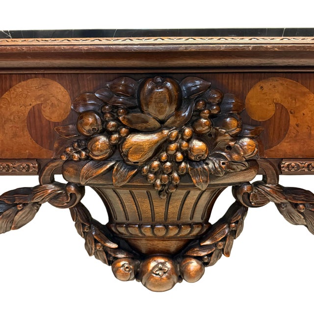 Early 20th Century Early 20th Century Empire Mfg. Co. Victorian Revival Marquetry Console Table With Marquetry & Black/Gold Marble Top For Sale - Image 5 of 8