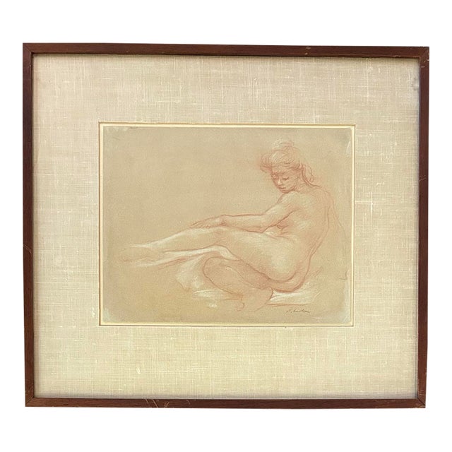 Mid Century Framed Sepia Pastel of a Nude Woman by Stephen Csoka For Sale
