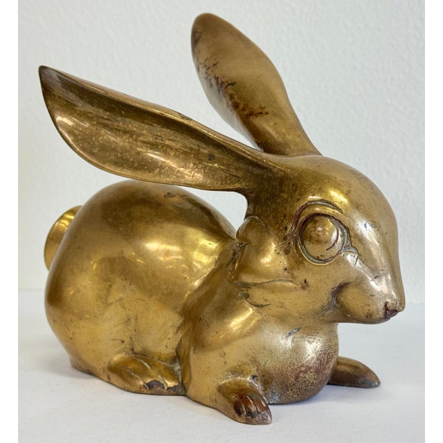 Figurative Vintage Large Brass Bunny Rabbit Figure For Sale - Image 3 of 6
