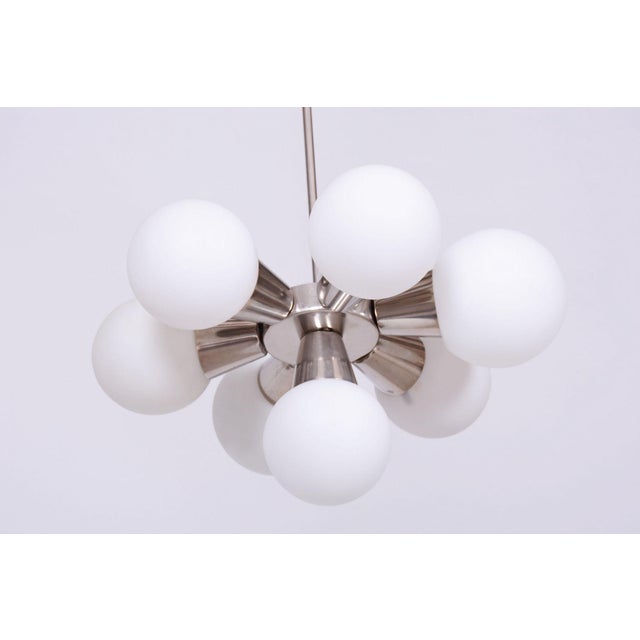 1970s Mid-Century Czech Chandelier in Chrome and Glass attributed to Kamenický Šenov, 1970s For Sale - Image 5 of 9