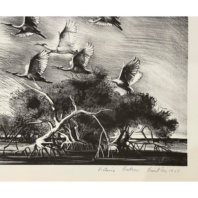 1948 Victoria Ebbels Hutson Huntley (New Jersey 1900- Virginia 1971) "Spoonbills Flying" lithograph on paper, pencil...