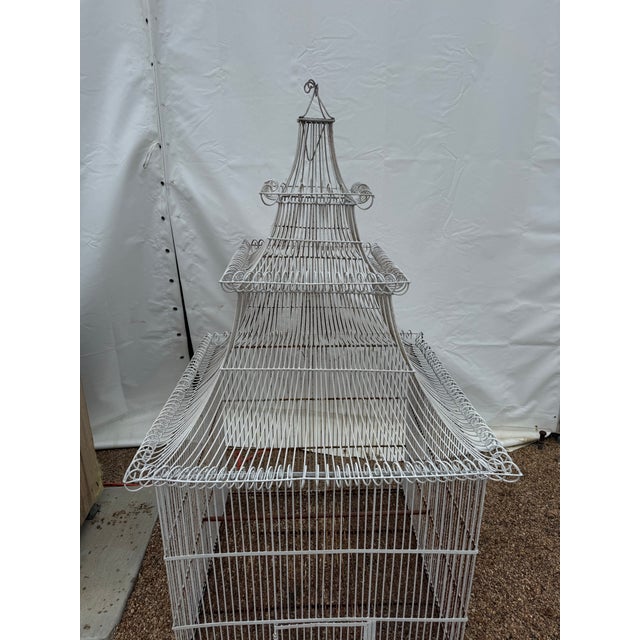 White Vintage Extremely Large Pagoda Top Birdcage For Sale - Image 8 of 10