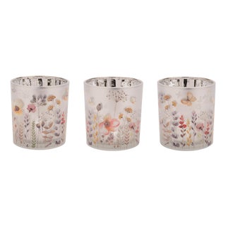 Frosted Wildflower Print Votive Holder (Set of 3) For Sale