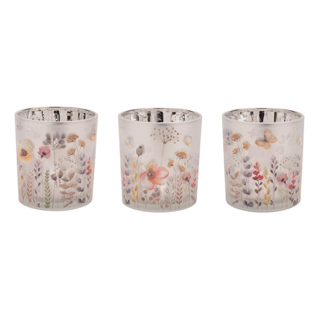 Frosted Wildflower Print Votive Holder (Set of 3) For Sale