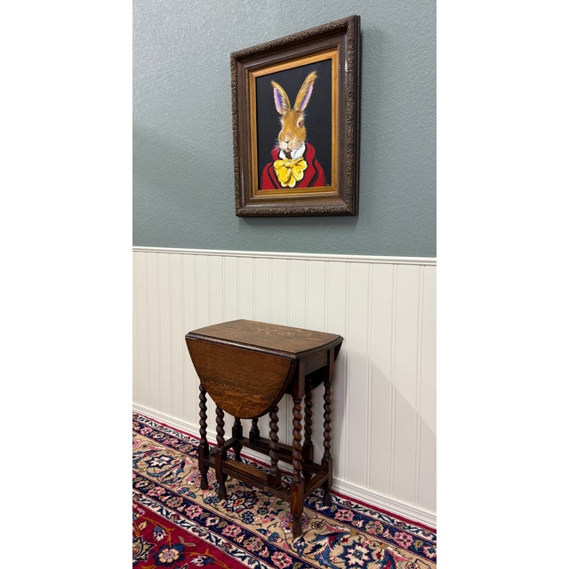 Antique English Table Drop Leaf Gateleg Barley Twist Oak Oval C. 1920-30s For Sale - Image 17 of 18