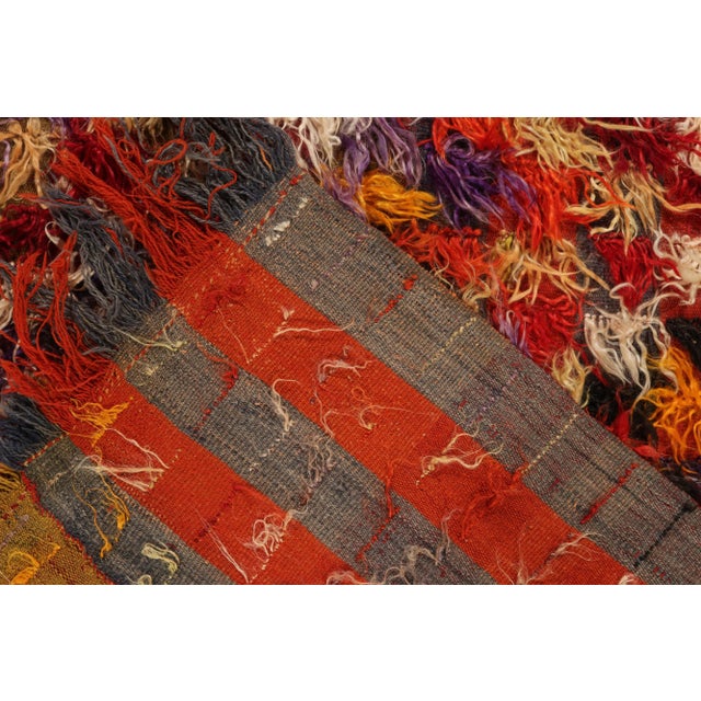 Hand-Knotted Vintage Tulu Shag Rug in Red, Multicolor Geometric Pattern For Sale In New York - Image 6 of 6