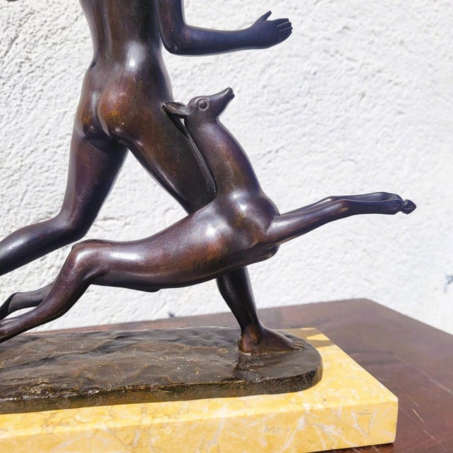 20th Century Man with Antelope in Bronze and Marble For Sale - Image 13 of 18
