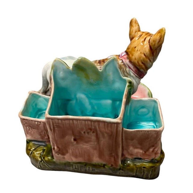 2000 - 2009 Vintage French Majolica Boxer / French Bulldog Figural Planter & Desk Catchall For Sale - Image 5 of 12