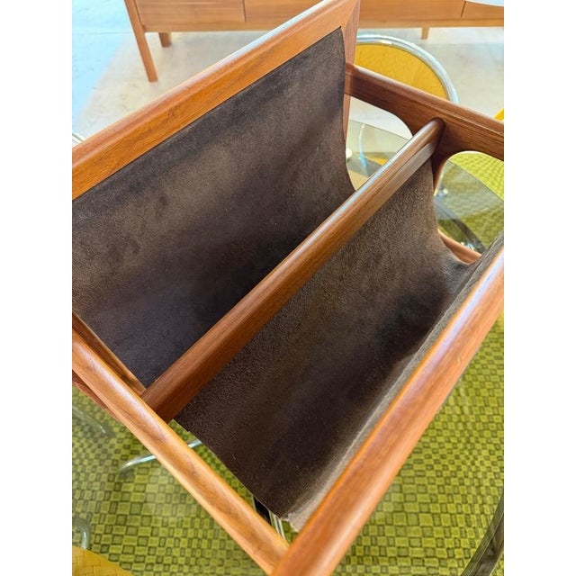 Aksel Kjersgaard Teak and Genuine Leather Newspaper Rack with Two Compartments by Aksel Kjersgaard for Salin Møbler For Sale - Image 4 of 11