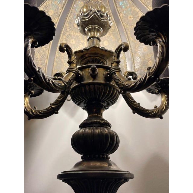 Vintage 38” Hollywood Regency Brass & Marble Prism Lamp For Sale - Image 9 of 10