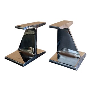 1960s Mid-Century Chrome Railroad I Beam Bookends - a Pair For Sale
