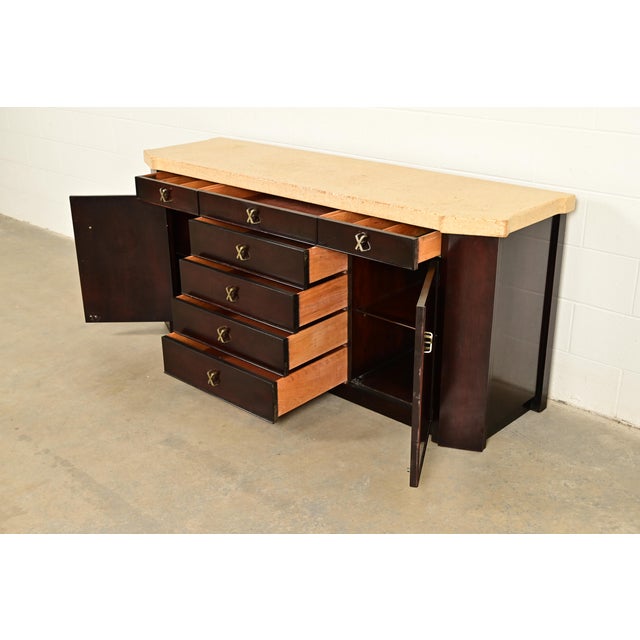 Paul Frankl for Johnson Furniture Mid-Century Modern Hollywood Regency Mahogany Sideboard or Bar Cabinet | Circa 1950s For Sale In South Bend - Image 6 of 15