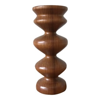 Vintage Handmade Turned Wood Single Candlestick For Sale