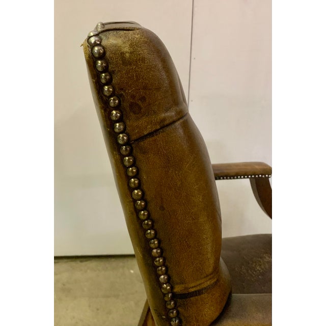 Brass Antique Leather Gainsborough Armchair, 1900s For Sale - Image 8 of 10