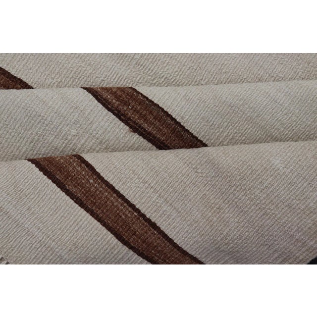 Mid 20th Century Turkish Vintage Flat-Weave in Light Brown and Cream With Stripe Design For Sale - Image 10 of 11