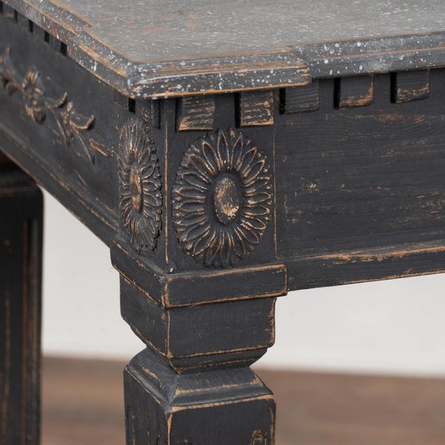 Black Swedish Gustavian Style Black Painted Console Table (Reproduction) For Sale - Image 8 of 12