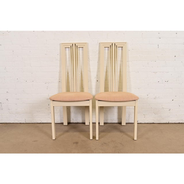 Italian Modern Cream Lacquered High Back Side Chairs or Dining Chairs, Pair For Sale - Image 16 of 16