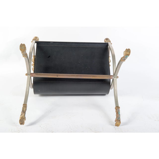 Steel, Brass & Leather Maison Jansen Style Magazine Stand For Sale - Image 9 of 11