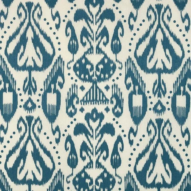 Sample - Schumacher Kiva Embroidered Ikat Fabric in Lapis For Sale