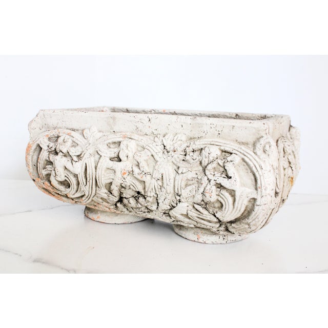 Weathered French Style Pottery Cachepot/With Raised Scrollwork For Sale - Image 4 of 5