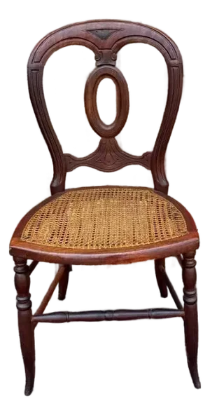 Early 20th Century Antique Victorian Eastlake Solid Walnut Cane Bottom Carved Dinning Parlor Side Chair