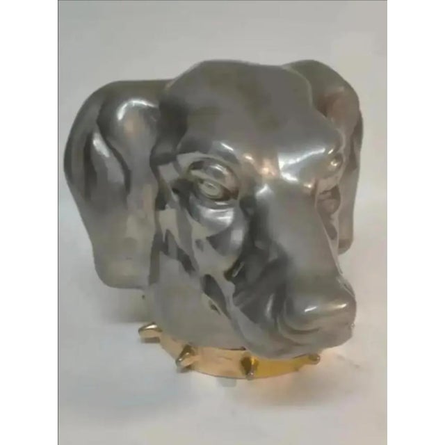 For your consideration . . . A fabulous rare figural tobacco box in the shape of a dog's head wearing a gold spiked...
