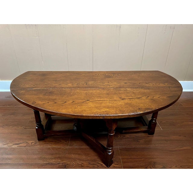 Antique English Oak Coffee Table Drop Leaf Jacobean Wake Table Gateleg C1930 For Sale - Image 11 of 18