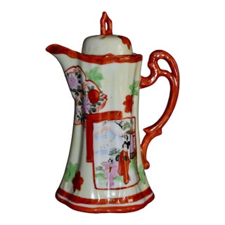 Antique Porcelain Chocolate Pot Japanese Kutani Geisha Girl Hand Painted 1920s For Sale