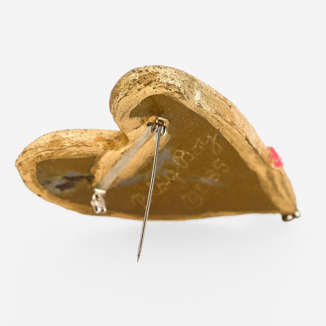 Vintage Handmade BillyBoy* Gold Heart With Face Brooch, 1985 For Sale - Image 14 of 14