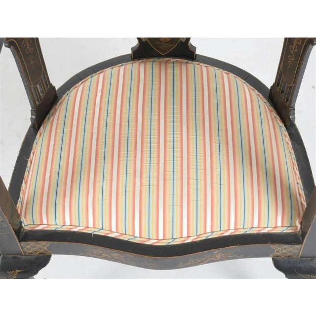 Chinoiserie Ebonized Gilt Accent Clawfoot Tub Armchairs, Pair For Sale - Image 9 of 12