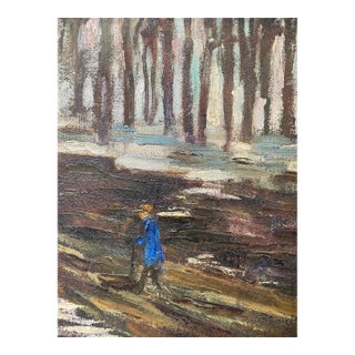Mid 20th Century Moody Mid-Century Forest Oil Painting, Signed “Dobbin,” Framed 8x10 For Sale