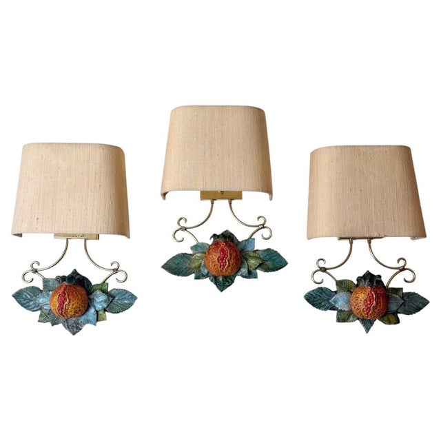 Italian Hand-Painted Pomegranate Sconces, 1970s, Set of 3 For Sale - Image 17 of 17