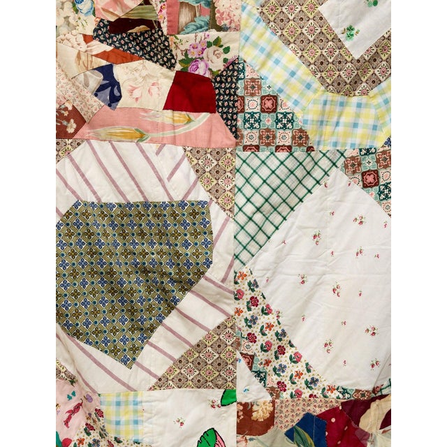 Pastel Patchwork Quilt With Floral, Check, and Geometric Vintage Fabrics For Sale - Image 9 of 12