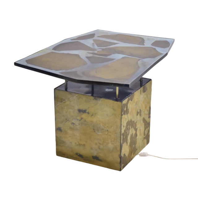 1990s Custom Studio Made Side Table With Resin and Slate Top and Light Up Base For Sale - Image 5 of 13