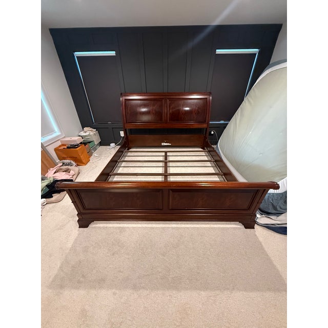 Wood Ethan Allen King Sleigh Bed + 2 Matching Nightstands For Sale - Image 7 of 15
