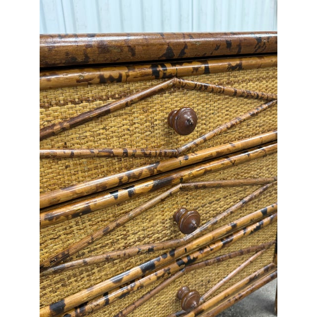 Ornamental & Decorative Materials Late 20th Century Burnt Cane and Faux Bamboo Chest / Nightstand For Sale - Image 7 of 10