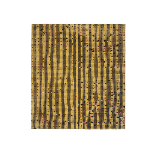 Striped Yellow Turkish Kilim With Tulu Details 6'8'' X 7'5'' For Sale - Image 13 of 13