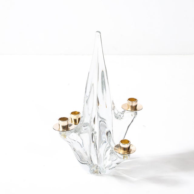 Mid-Century Crystal & Brass Amorphic 4 Arm Candelabra Signed Schneider For Sale In New York - Image 6 of 9