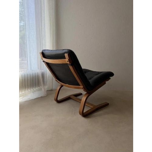 Mid-Century Modern Plywood Chair in Black Leather, 1970s For Sale - Image 3 of 11
